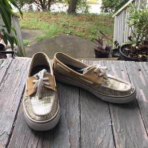 SOLD Sperry Sequin Boat Shoes - Camel